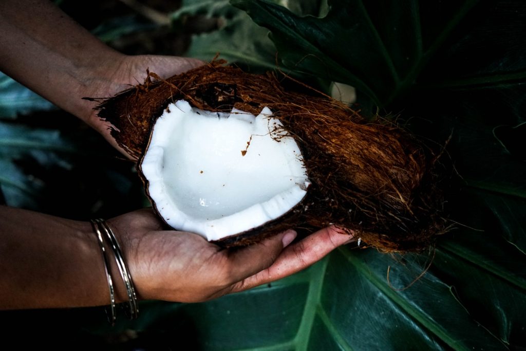 A cracked-open coconut