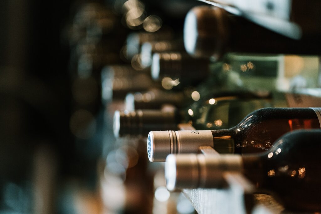 Bottles of wine stored horizontally